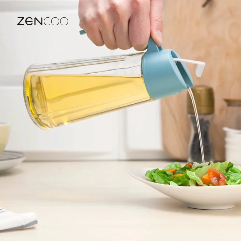 Online Aceite de oliva y vinagre botella aceite Cruets y salsa de soja dispensador botella de aceite de vidrio a prueba de fugas de 500 ml botella de vidrio herramientas de cocina