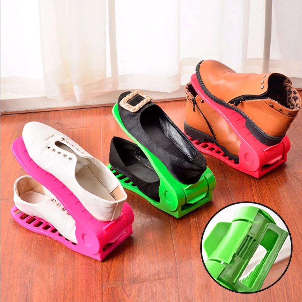 2Pcs/Set Cute Home Shoes Base Space Saver Adjustable Double Layer Shoes Rack Storage Shelf