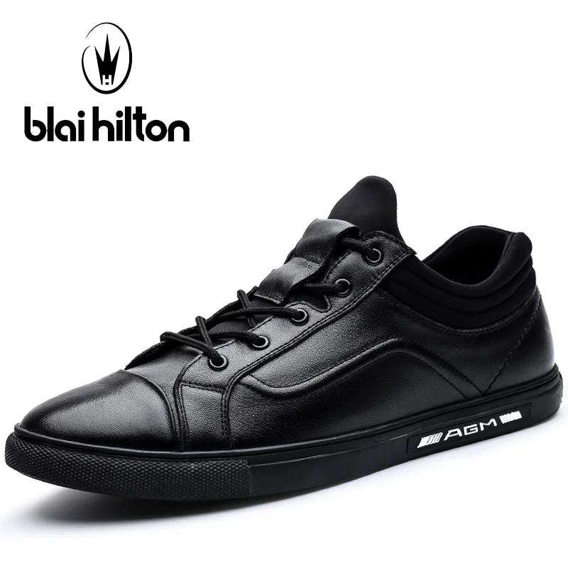 

Blaibilton Black Skateboard Shoes For Men Summer Breathable Men's Sneakers Light Weight Genuine Leather Sport Shoes Man Brand