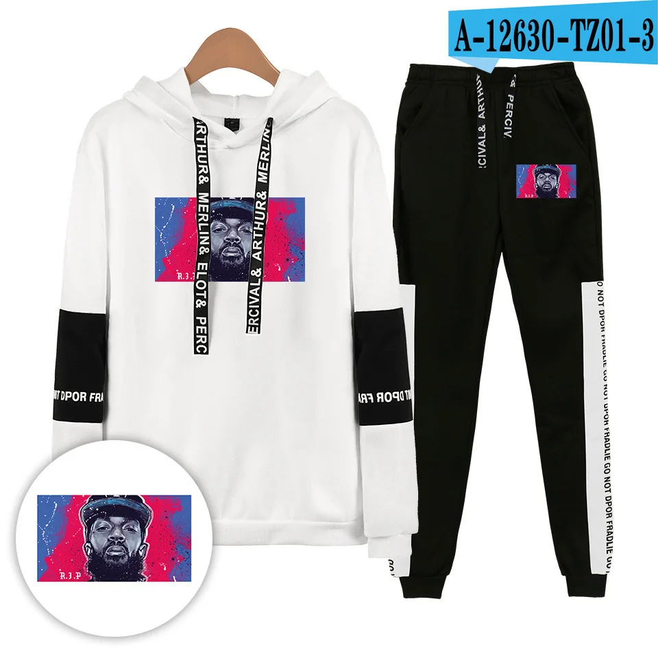 Модный брендовый спортивный костюм Nipsey Hussle, мужская спортивная одежда, комплект из двух предметов, флисовая плотная толстовка с капюшоном+ штаны, спортивный костюм, мужской спортивный костюм - Цвет: 019