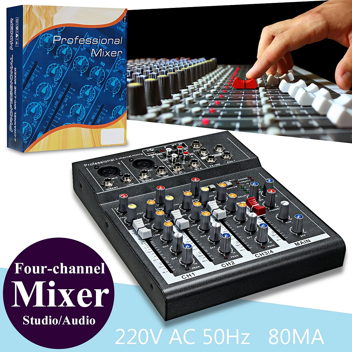 Мини Портативный аудио микшер с USB DJ звук микшерный пульт MP3 Jack 4 канала караоке 48 в усилитель для караоке KTV матч Вечерние