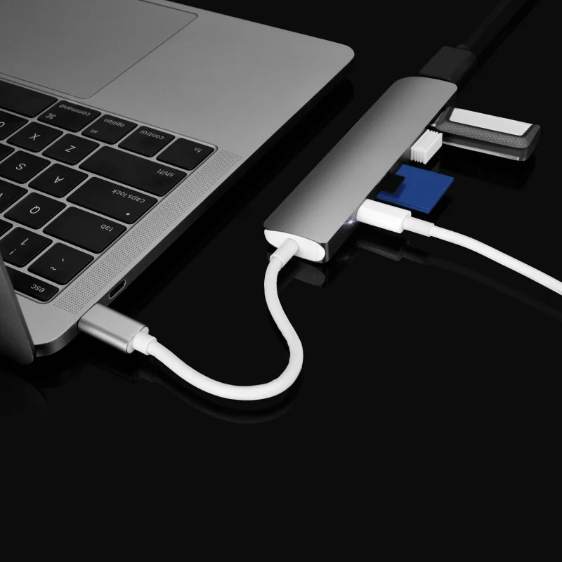 Универсальный Тип C концентратор для MacBook Pro Thunderbolt 3 USB 3,1 Тип C концентратор с SD/Micro SD кардридер+ USB-C зарядное устройство PD