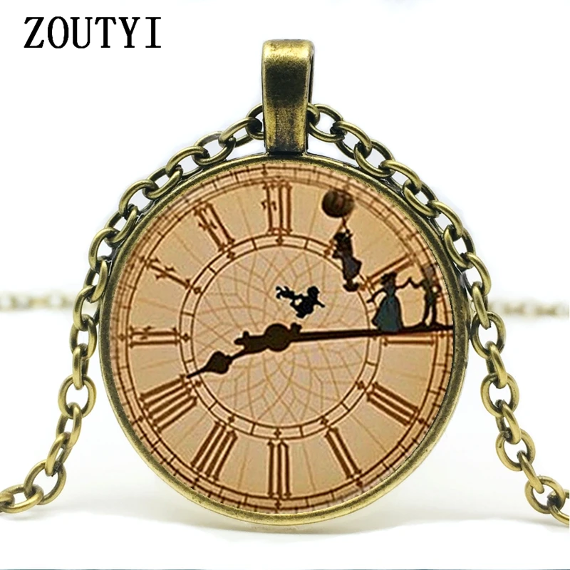 

2018/ hot sale, black Peter Pan inspired by the clock glass pendant necklace, Peter Pan Big Ben necklace jewelry.