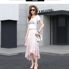 Популярная летняя необычная элегантная женская юбка с цветочным принтом, длинные тонкие женские юбки, открытые новые модные шифоновые юбки