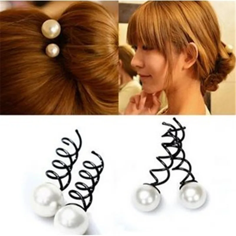 

1 PC Women Girls Pearl Black Spiral Spin Screw Bobby Hair Pins Clips Twist Barrette Accessory For Hair Style korean Headwear