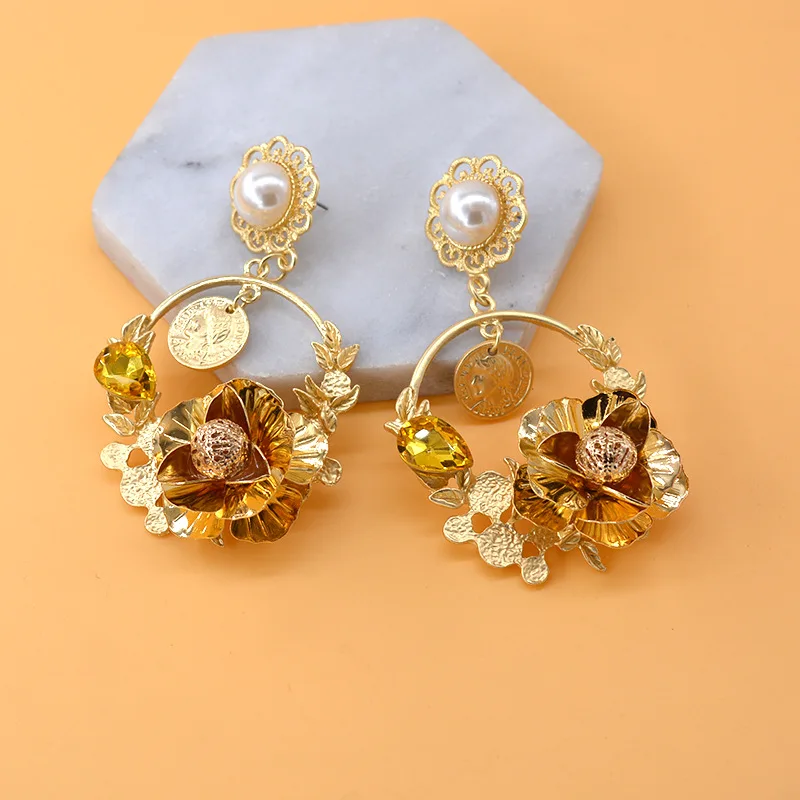

New Baroque Earrings Long Bee Earrings Square Night Club Earrings luxury gold indian flower earrings jewelry