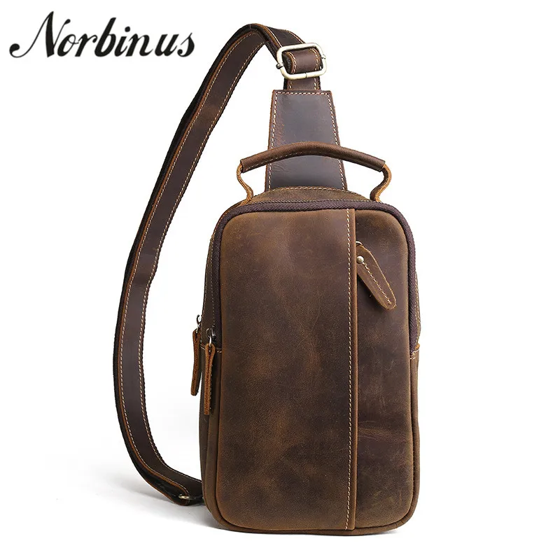 

Norbinus Men Sling Bag Genuine Leather Chest Packs Cowhide Messenger Shoulder Crossbody Bag Travel Rucksack Male Casual Daypack