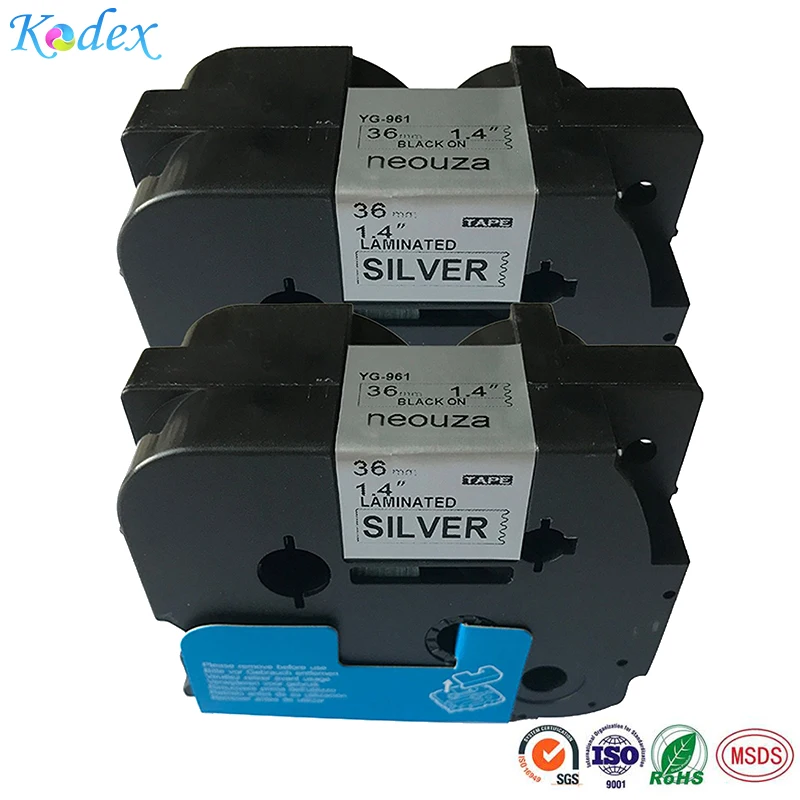 

Kodex 2PK Compatible For Brother P-Touch Laminated TZe TZ Label Tape 36mm x 8m (TZe-961 Black on Silver)