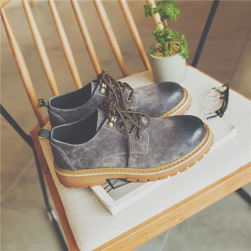 Dentelle brown Sac Haute Cuir En Tête Chaussures Ronde Bottes Angleterre De Black Hommes Casual grey Kelly Faible PiXZuTOk
