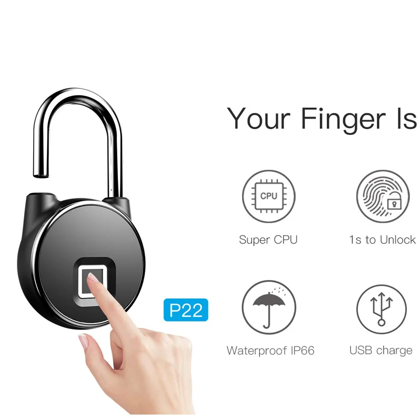 Smart Lock Fingerprint Padlock Dormitory Locker Warehouse Door Lock Waterproof Anti-Theft Travel Luggage Fingerprint Lock