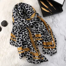 Женские шарфы из хлопка с леопардовым принтом, зимние теплые шарфы, головные платки и шарфы, Дамская Пашмина бандана