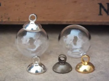 

Free ship!!16mm ball shape glass globe bubble cap set DIY glass vial pendant fashion glass bottle dome cover charms