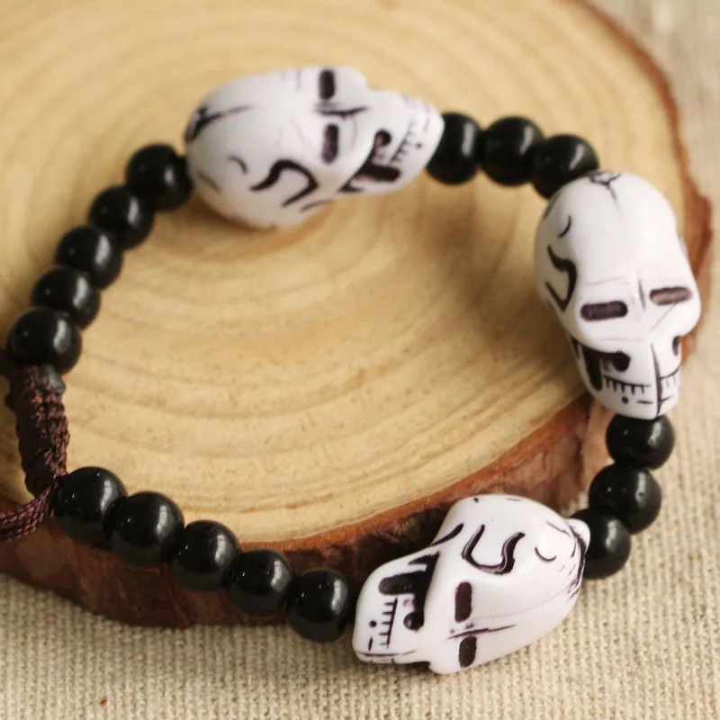 

2015 New arrival bead bracelet rock skull bracelet unique skeleton bangle suitable for men and women hand chain