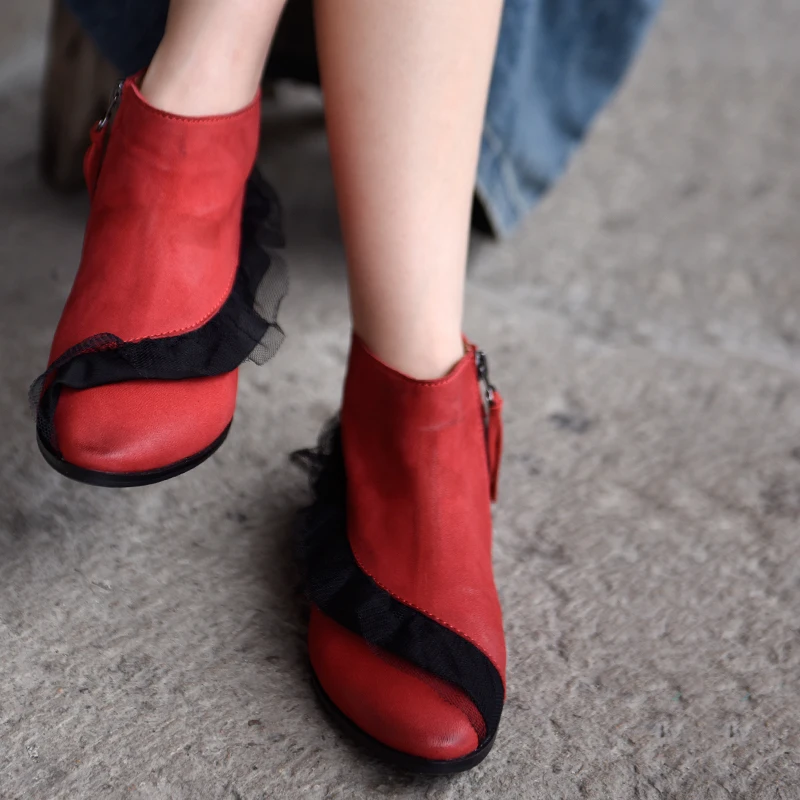 

Artmu Original Pointed Tow Flat Women Shoes 2019 New Elegant Ruffles Women Boots Genuine Leather Handmade Ankle Boots F60822