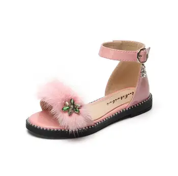 

2019 summer new word girls sandals princess shoes non-slip fashion plush diamonds big children Korean version kids beach shoes