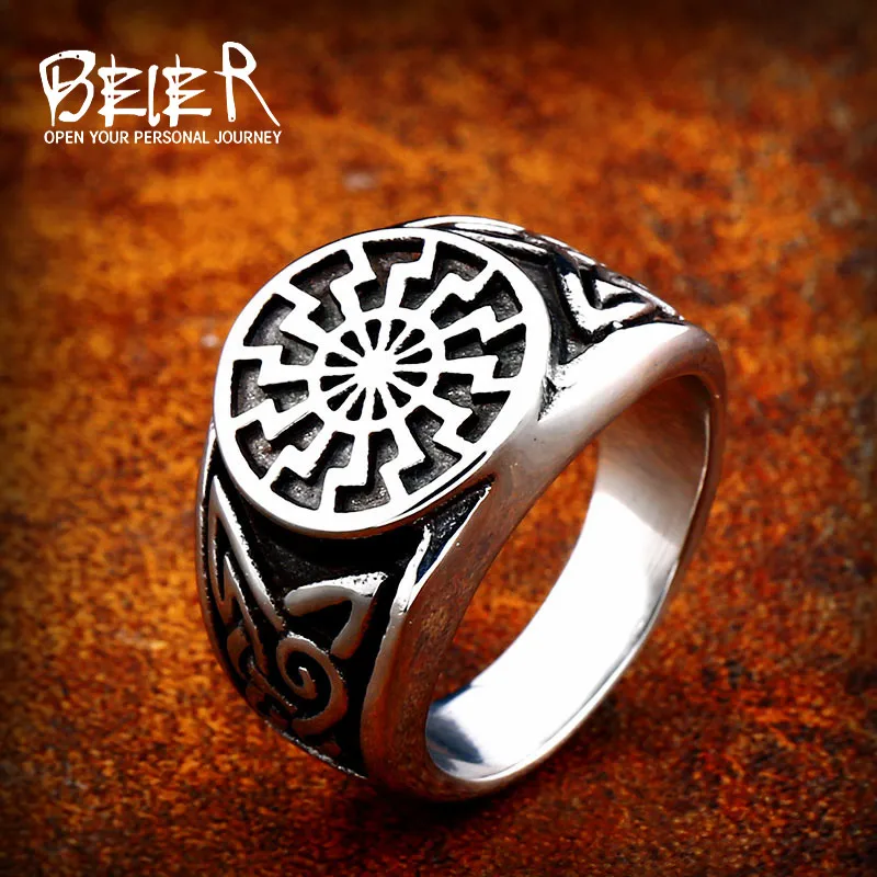 

Beier 316L Stainless Steel Nose viking for men scandinavian Warrior Amulet Sonnenrad Myth Ring fasion jewelry SMR012
