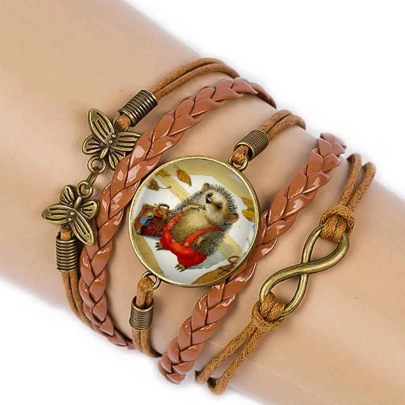 CAXYBB Винтажный стиль Ежик животные Бесконечность любовь кожаный браслет ювелирные изделия Высокое качество обёрточная бумага веревка браслеты подарок