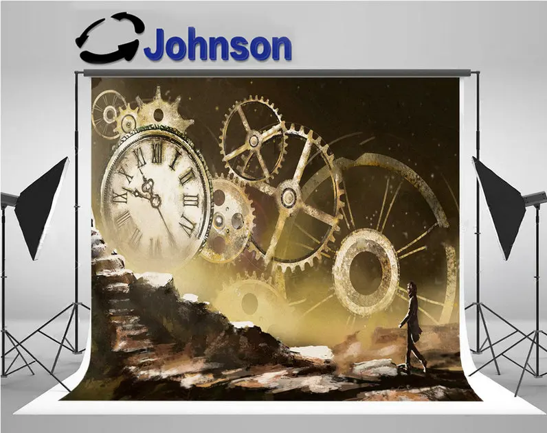 golden clock gears mechanism stars mountain steam punk background Vinyl cloth High quality Computer print wall backdrop | Электроника