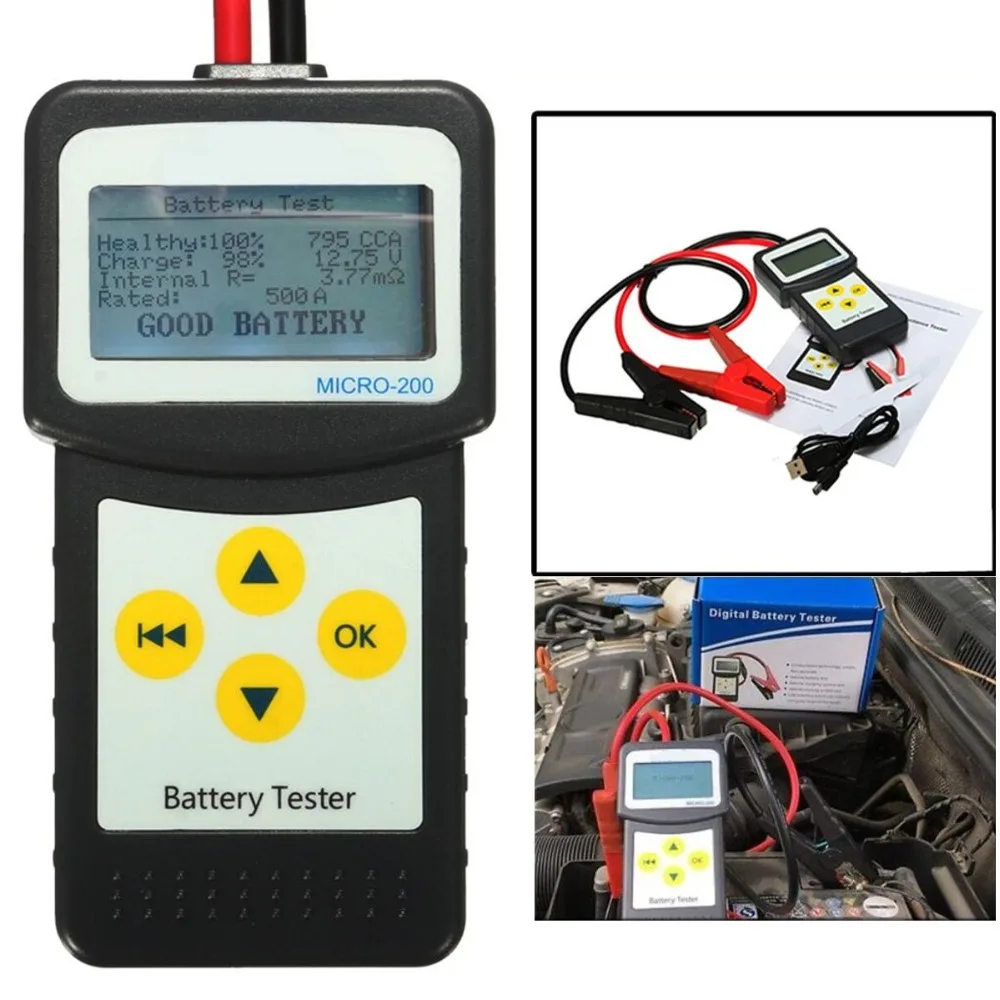 12V Aumotive автомобильный тестер батареи MICRO-200 2 зажимами USB кабель ЖК-цифровой