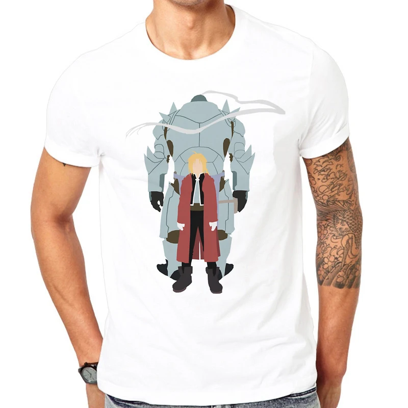 Short Sleeve Full Metal Alchemist Print T-shiWhite Tops for Men Tees Shirt Adult White T Anime Top |