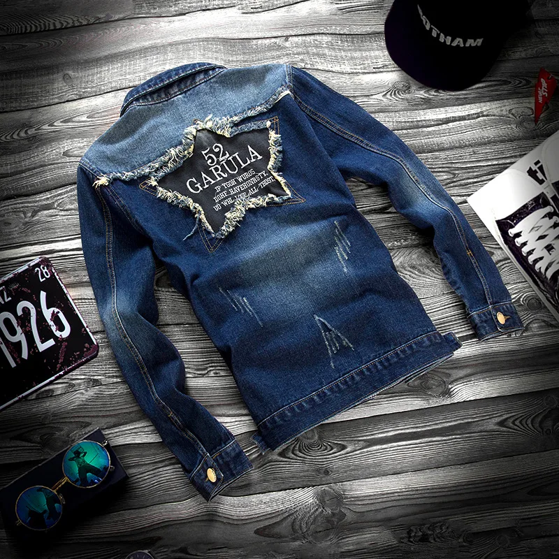 

Wholesale 2019 Spring Autumn Casual clothing Ripped Hole Patch men denim jacket retro cowboy existing teenagers cargo men's coat