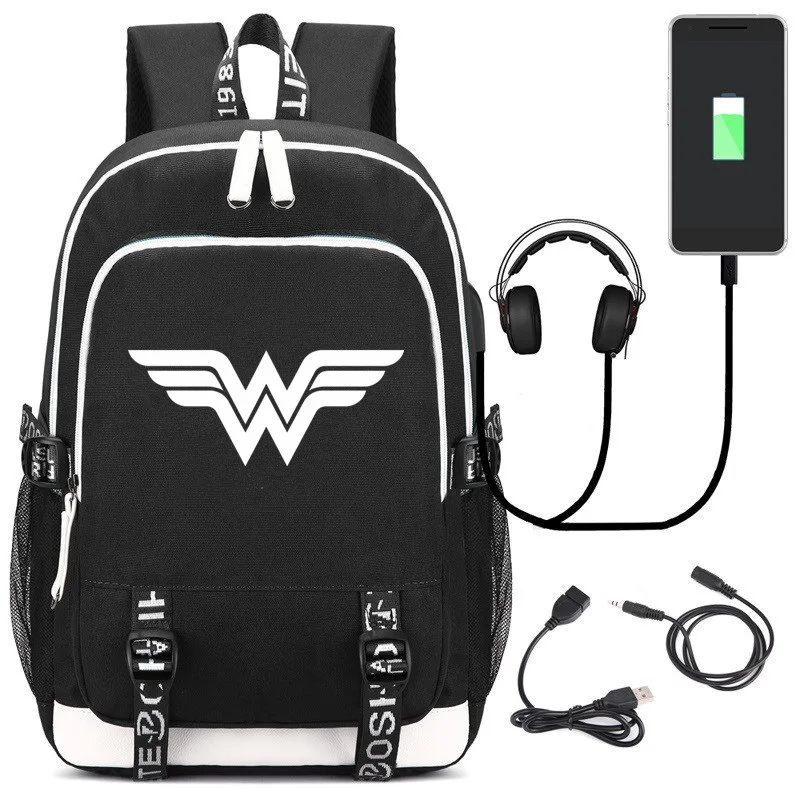 Diana Prince Cosplay Shoulder Bag USB Backpack Oxford Cloth Unisex Daily Ruckpack Student Satchel Halloween Cos Accessory