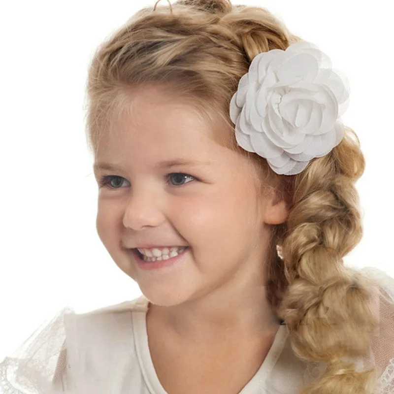 Cute Girl Hair Clip with Chiffon Rose Flower Baby Toddler Hairpins