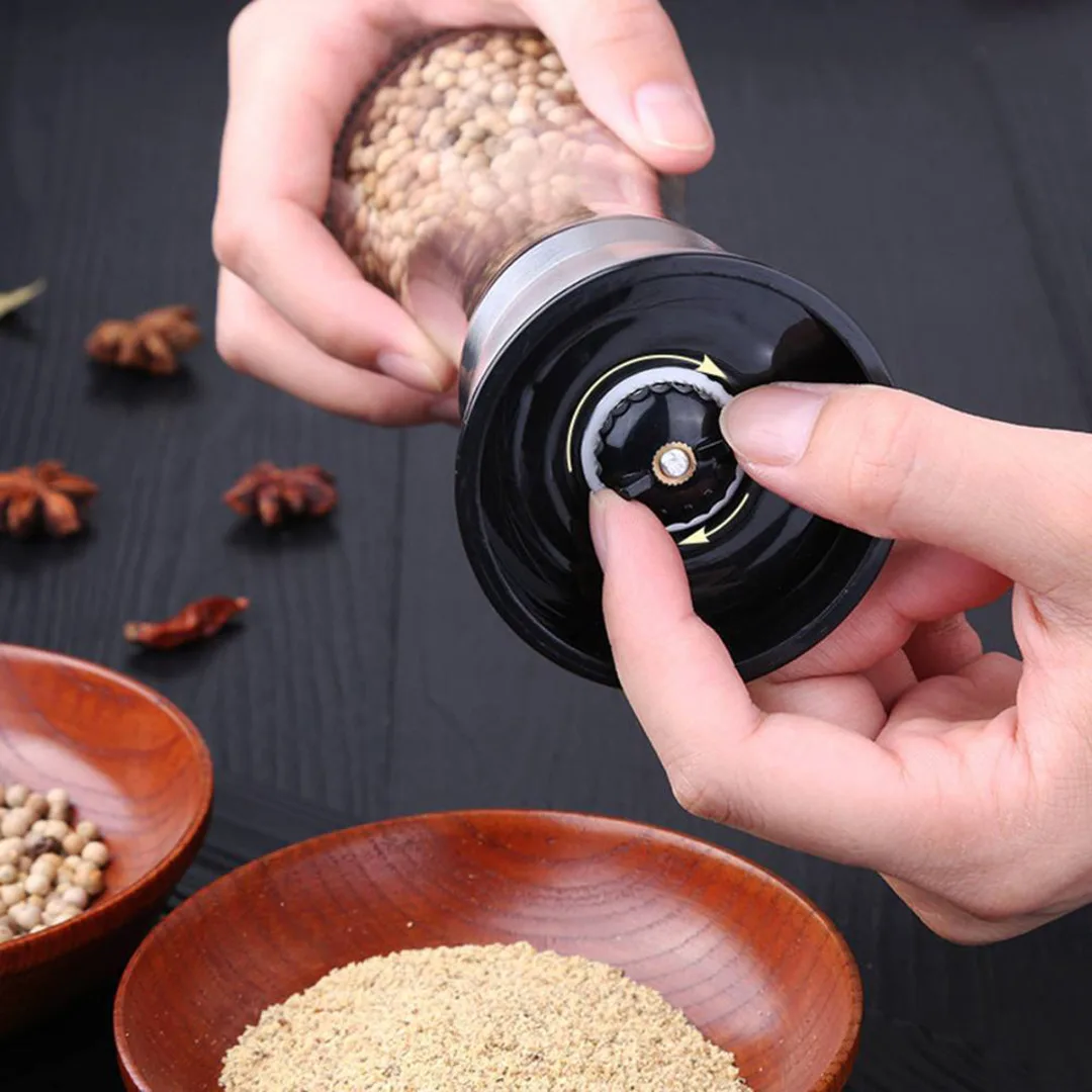 Salt And Pepper Grinder Set Salt Mill Pepper Mill Spice 304 Stainless Steel Lid Slim Glass Bottle Adjustable Ceramic Rotor