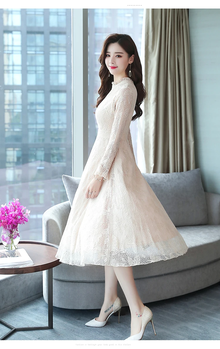 Женская осень зима корейский большой размер розовый сладкий ретро кружева женская миди платье элегантный приталенный черное платье вечернее платье с длинным рукавом взлетно-посадочной полосы