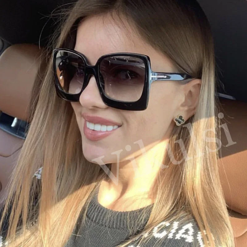 

New 2019 Vintage Brand Sexy Ladies Oversized Square Sunglasses Women Big T Frame Gradient Sun Glasses Female Black Shades UV400