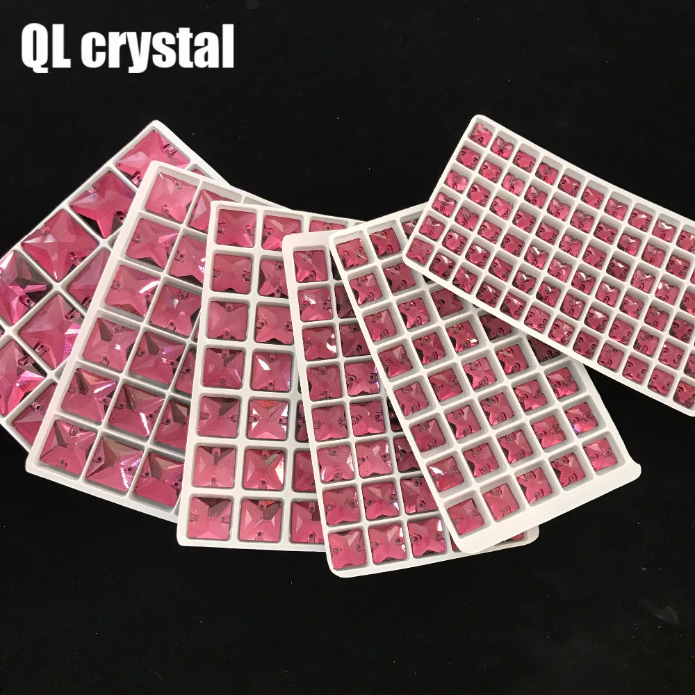 

QL Crystal Middle red Square sew on Glass Crystal Rhinestone Flatback for wedding Dress DIY clothes shoes bags accessories