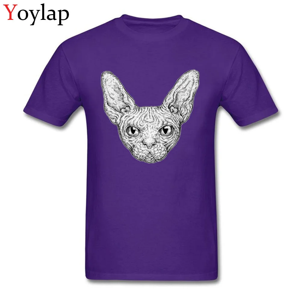 Design Men's Sphinx Cat T-Shirt Latest Summer Autumn Short Sleeve Crewneck 100% Cotton Tops Shirt Printed Tee-Shirt purple