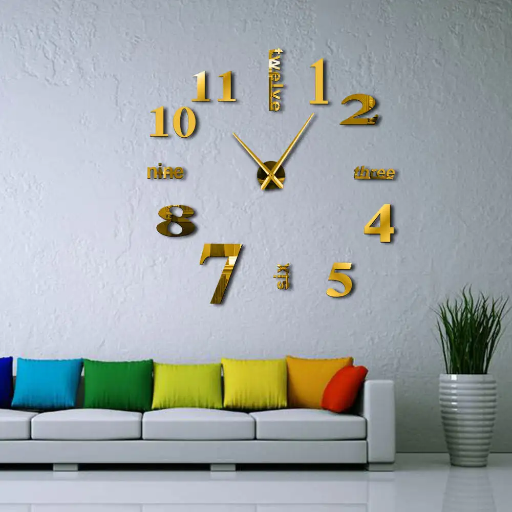 Tanie DIY cicha świecąca naklejka na ścianę zegary zegar ścienny angielski alfabet numer Horloge 3D DIY lustro akrylowe naklejki kwarcowy Duvar Saat Klock