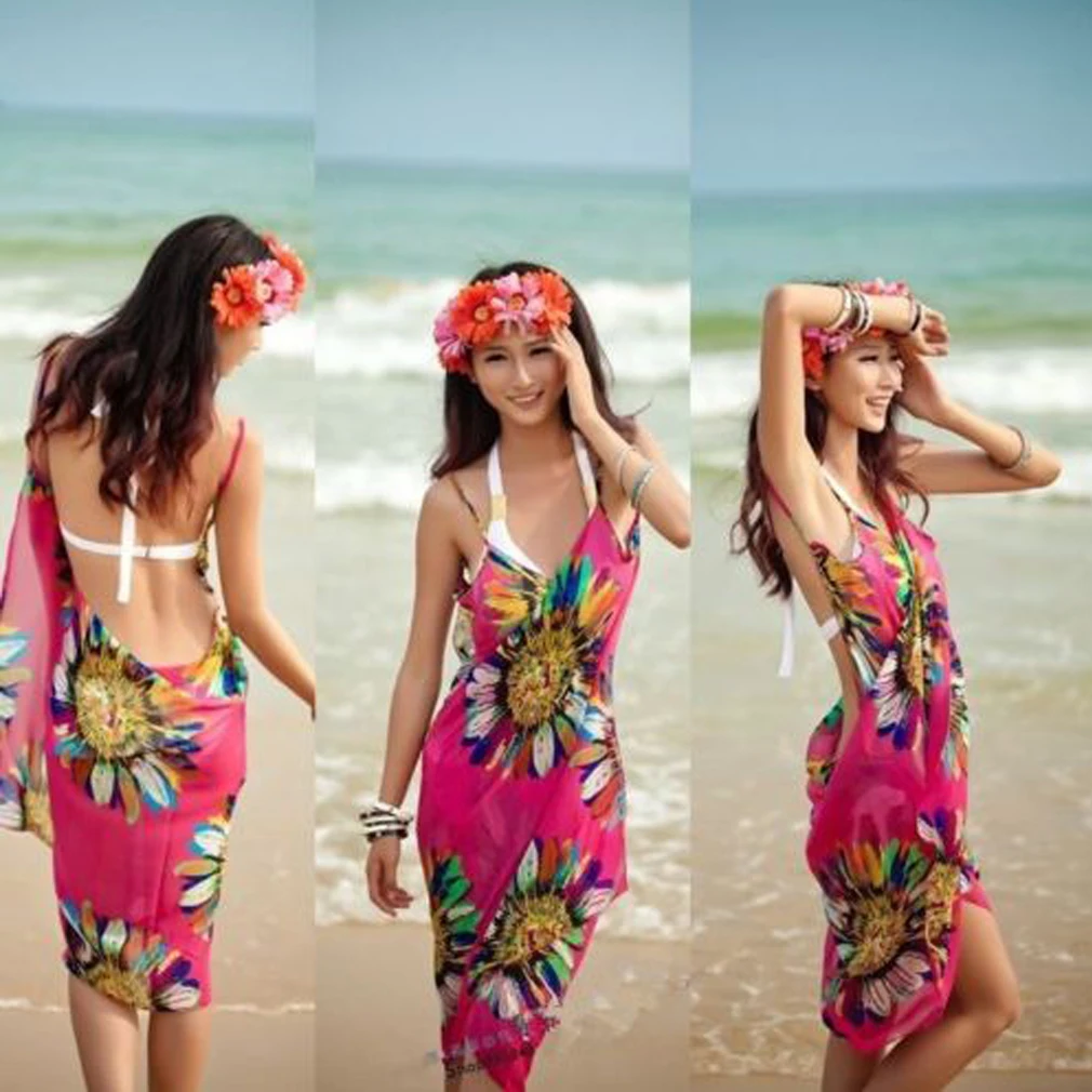 Женское летнее парео платье саронг пляж бикини Купальники Cover Up печатных Бохо шарфы обёрточная бумага