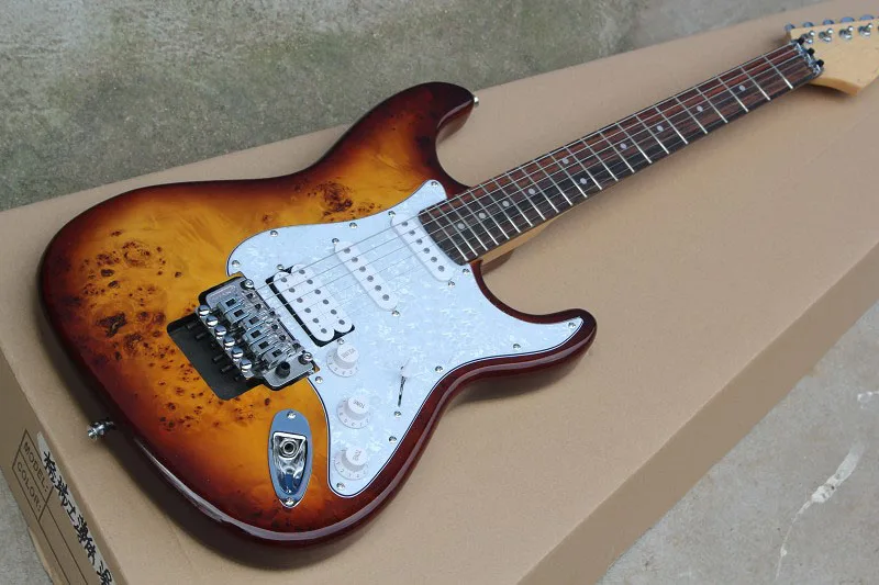 

Custom Guitar Burl pattern natural satinwood body electric guitar Floyd rose tremolo Stratocaster Electric Guitar 914