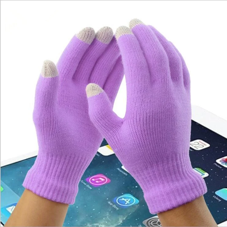 Зимние перчатки для сенсорного экрана утолщенные теплые шерстяные кашемировые однотонные перчатки мужские и женские вязаные перчатки - Цвет: light purple