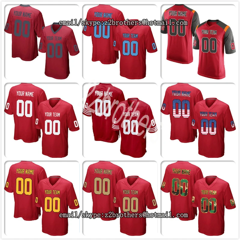 Custom Red Mesh Replica Football Jersey Embroidered Team Logo Name
