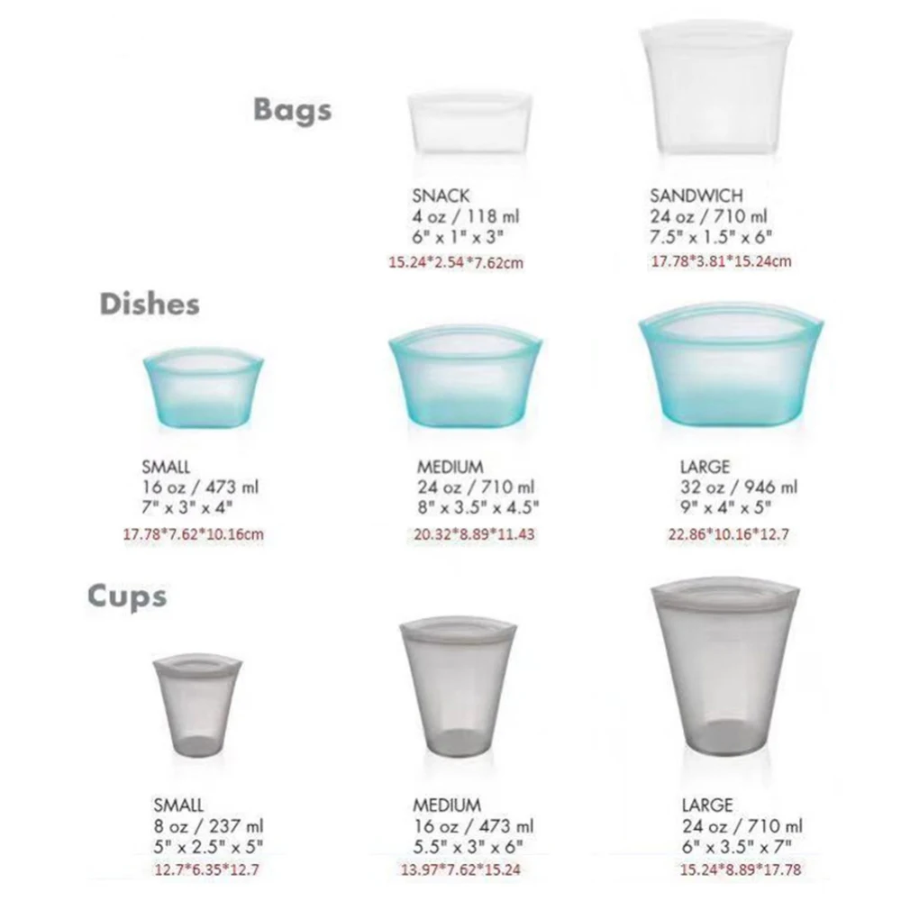 

3pcs Silicone Food Bags Fresh Bag Kitchen Tool Reusable Storage Sealed Fruit Sealed Household Stand Up Zip Shut Container