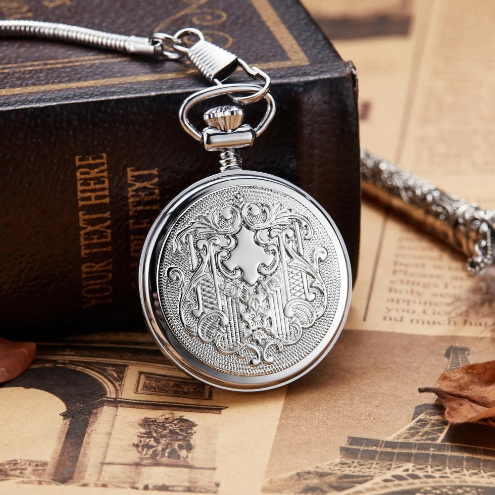 Серебро выгравированы Рука Ветер Механические карманные часы для Для мужчин Для женщин Винтаж стимпанк Fob скелет часы мужской римскими
