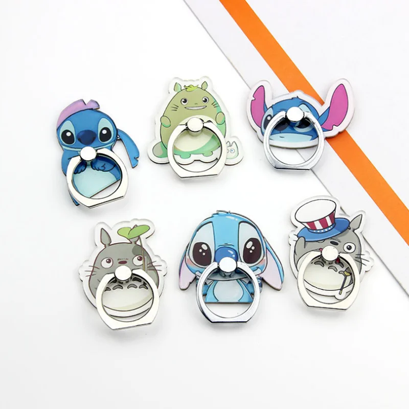 

1 Pcs Creative Lilo Stitch Totoro Crystal Figure 360 Degree Metal Finger Ring for phone Mobile Phone Support Toys