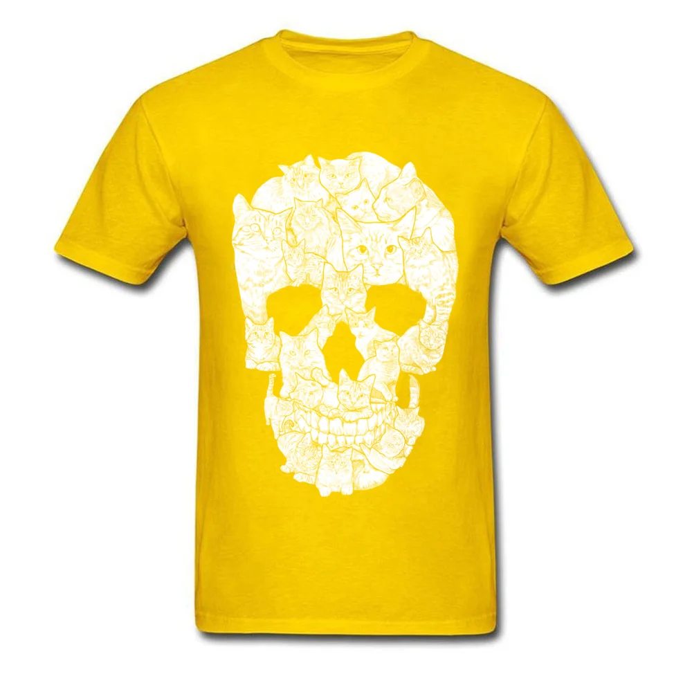 Sketchy Cat Skull NEW YEAR DAY 100% Cotton O Neck Tops Tees Short Sleeve Summer Tee Shirt Hip Hop Printing T Shirt Sketchy Cat Skull yellow