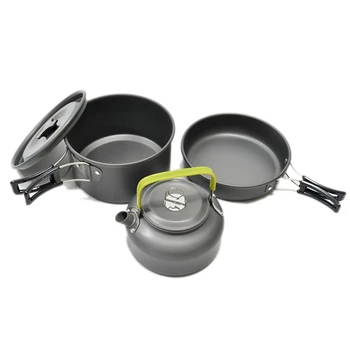 Ultralight Camping Pot Frypan Kettle Cookware Utensils Outdoor Tableware Set Hiking Picnic  Tableware Pot Pan 2-3Persons 5