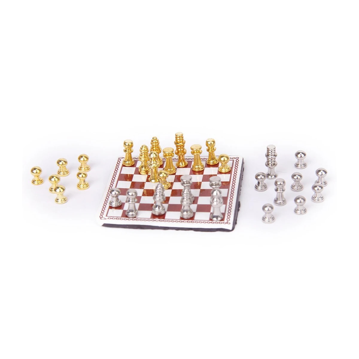 1//12 Dollhouse Miniature Metal Chess Toy with Chessboard /& 32 Pieces Chess