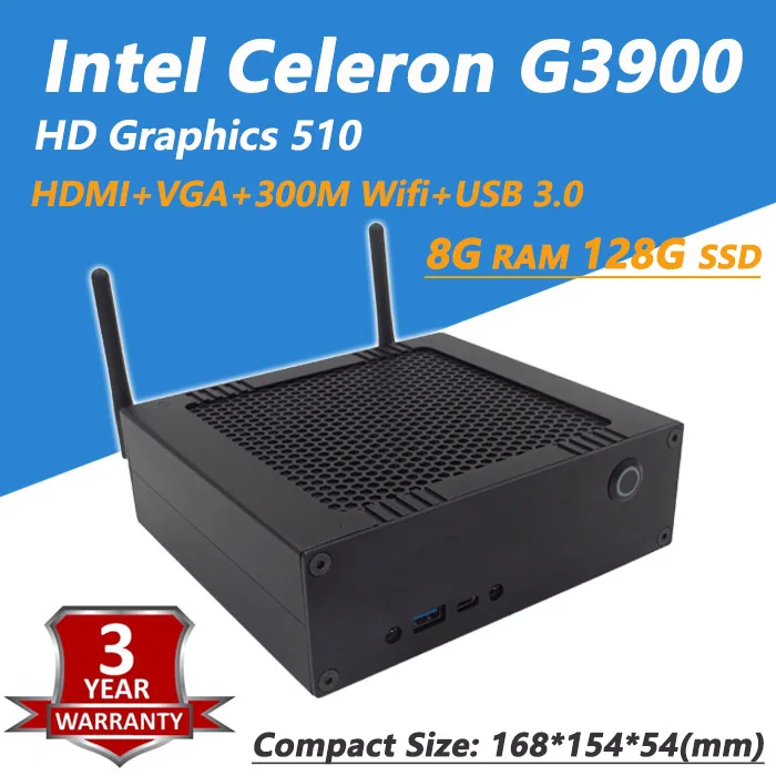 8 Г DDR4 ОЗУ 128 SSD Игры Mini PC С Intel Celeron G3900 HD Graphics 510 300 М Wi-Fi + Bluetooth 4.0 размер 168*154*54 (мм) |