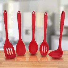 Behokic 5 PCS Utensílio de Cozinha de Silicone Conjunto Kit Espátula Colher Concha Colher De Mistura Colher Entalhada Utensilio de Cocina Conjunto Vermelho