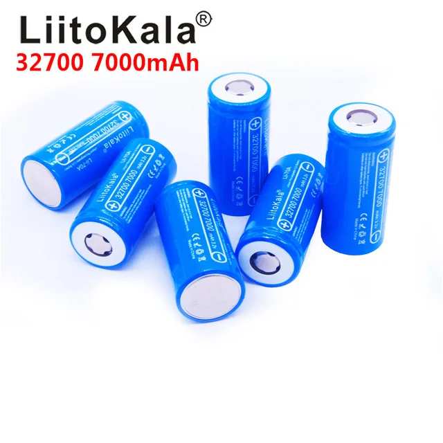 

6pcs LiitoKala 32700 cells lifepo4 7000 mah 3.2 V rechargeable battery with flat top LiFePO4 for flashlight 32700 battery 6500