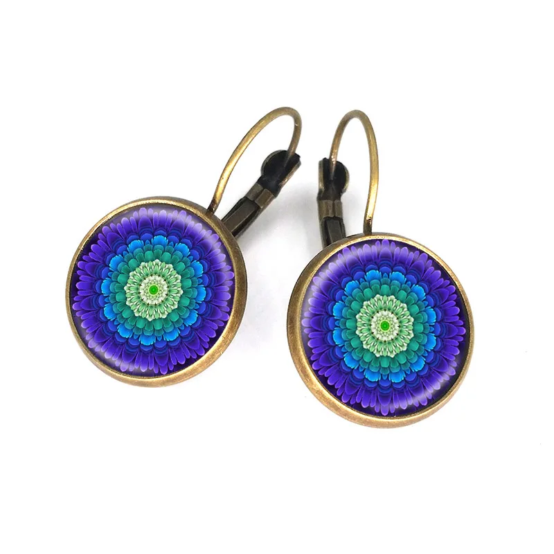 18 мм очаровательные серьги в виде мандалы стеклянные бронзовые с символом Ом