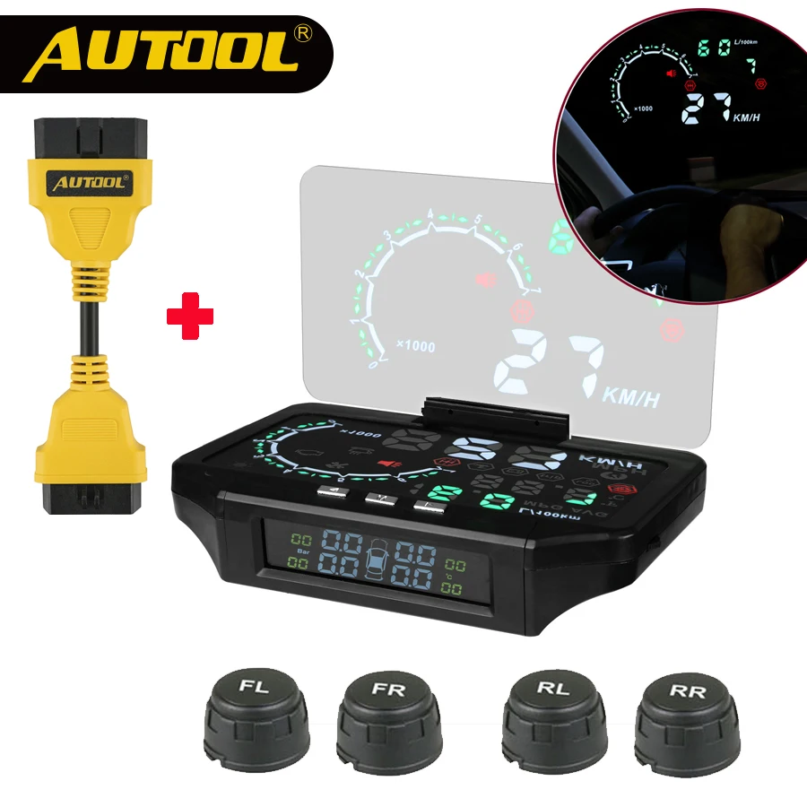 

AUTOOL Car OBD2 HUD Head Up Display TMPS Tire Pressure Sensor Auto OBD 2 II Speedometer Extension Cable Connector Car Sticker