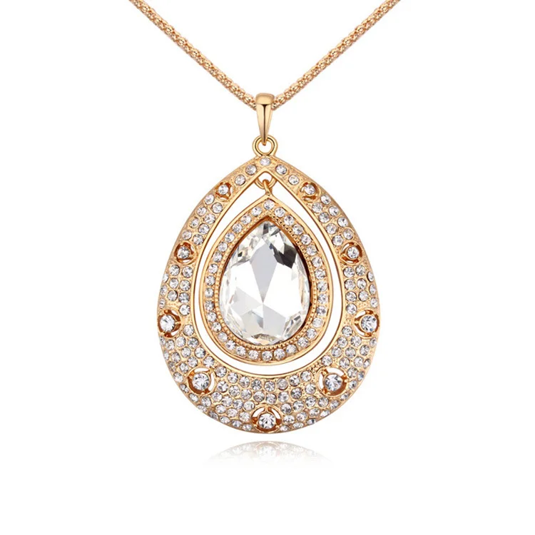 Кристаллами от Swarovski элегантное женское золотистое длинное ожерелье с цепочкой