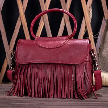 

Women Bag Genuine Tanner Leather Messenger Shoulder Bags Handbag National Style Female Top Handle Bag Tassel Tote